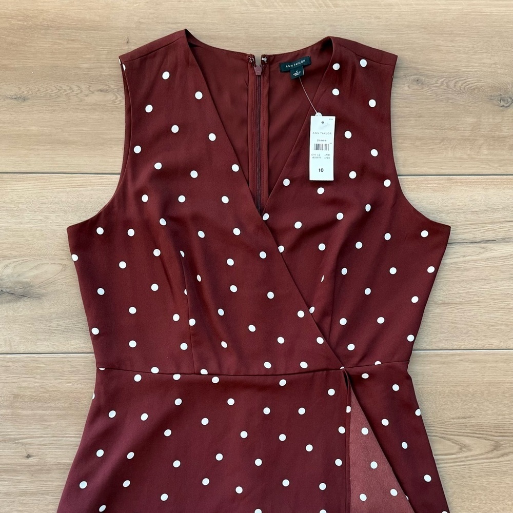 NWT Ann Taylor Brown Polka Dot Dress Size 10